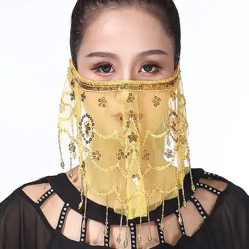 舞蹈表演面纱 亮片遮面纱巾 派对蒙面纱巾肚皮舞印度舞演出面纱