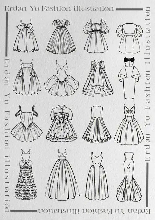 服装手绘一波连衣裙线稿合集拿捏了