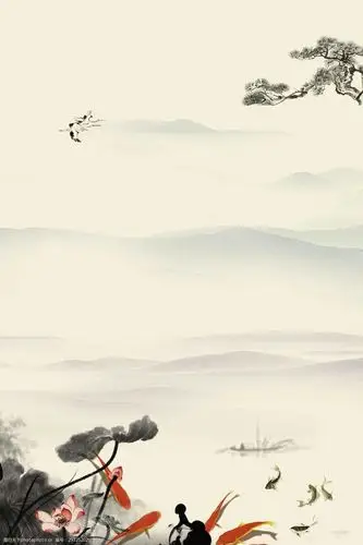 中国风水墨池塘背景