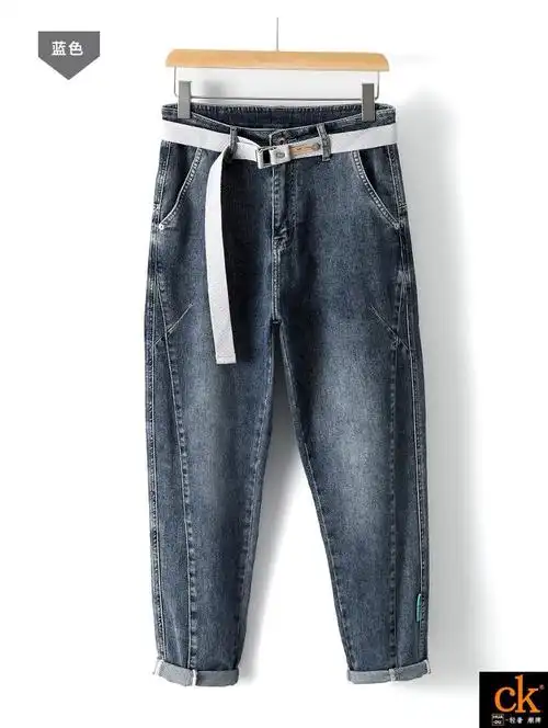 名牌意大利国际huaduck轻奢男装春夏微宽松立体剪裁腰带款牛仔裤男士