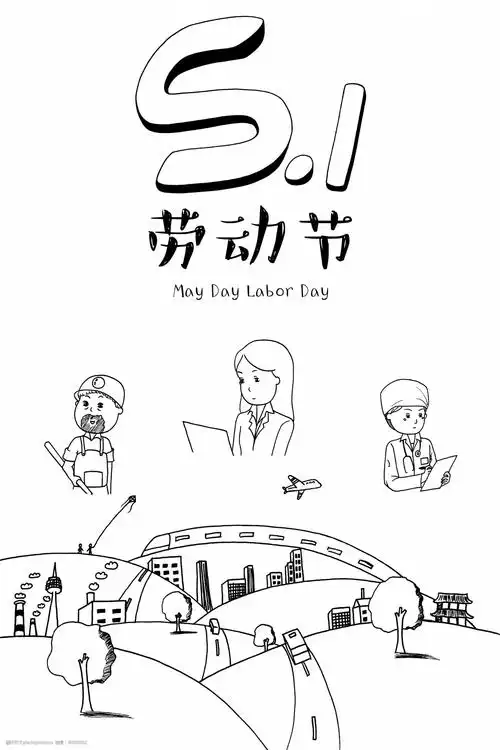 五一劳动节黑白手绘海报背景素材