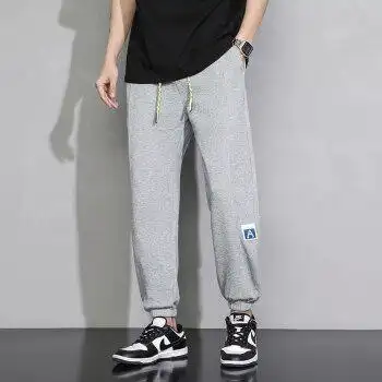 新款灰色卫裤男士日系百搭宽松束脚休闲裤潮流纯色运动裤男灰色ld204m