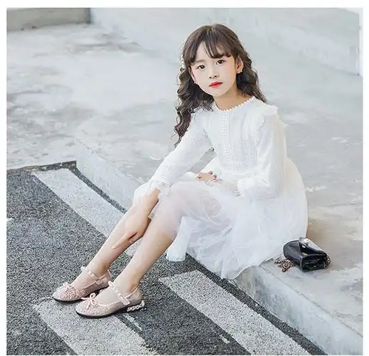 高跟鞋女公主鞋2022秋新款童鞋时尚小女孩单鞋舞蹈鞋女童皮鞋银色29内