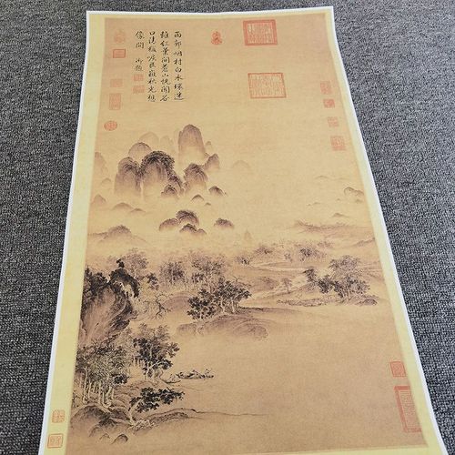 溪山秋色图 宋徽宗赵佶 山水风景复古工笔书画微喷怀旧国画复制