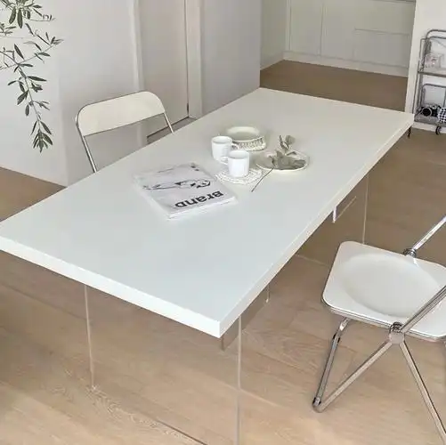 岛台餐桌一体悬浮岩板白色ins风亚克力家用客厅简约实木办公桌子