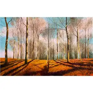 朝鲜油画 崔明成《冬日的树林》手绘布面风景横幅油彩拍卖 客厅