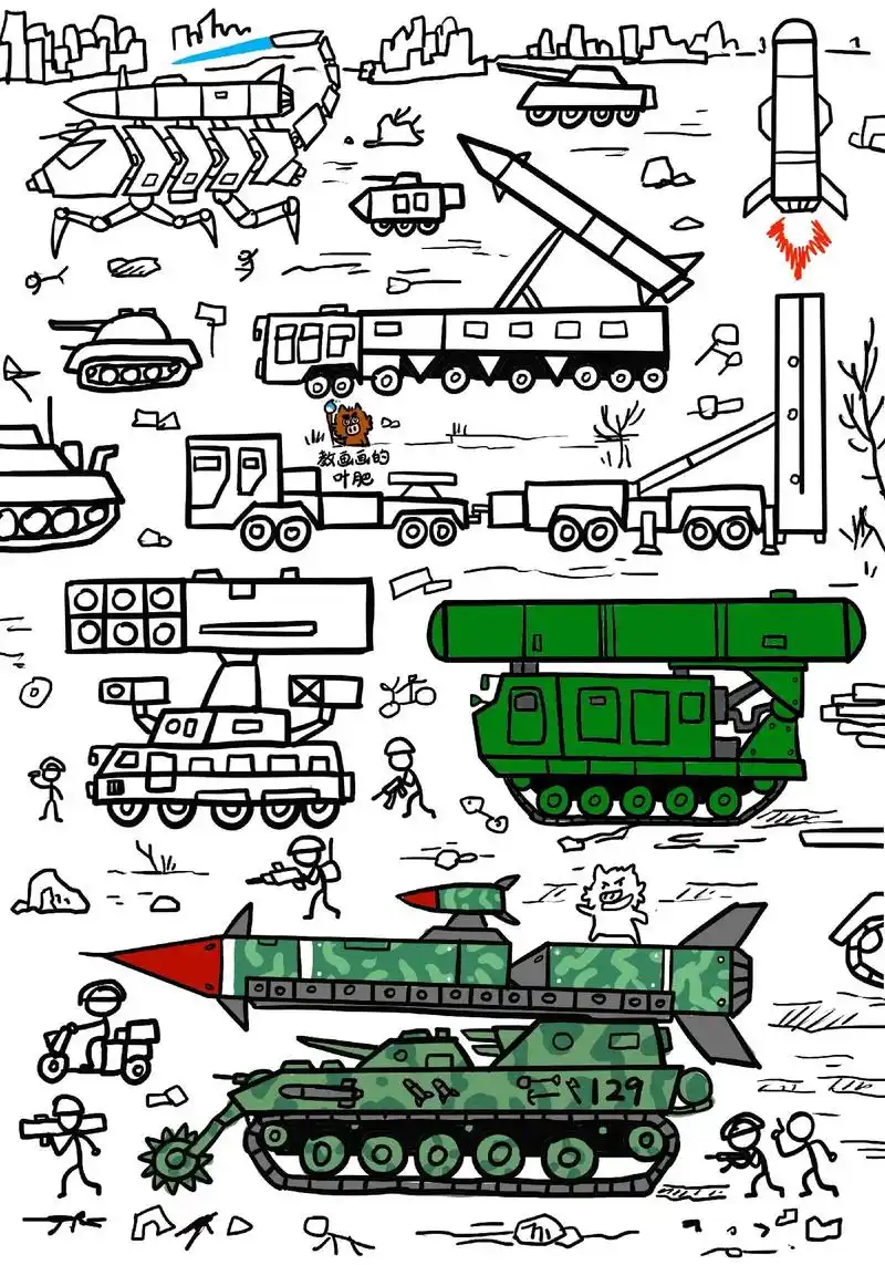 火柴人大乱斗,火箭车导弹车军事战争简笔画.
