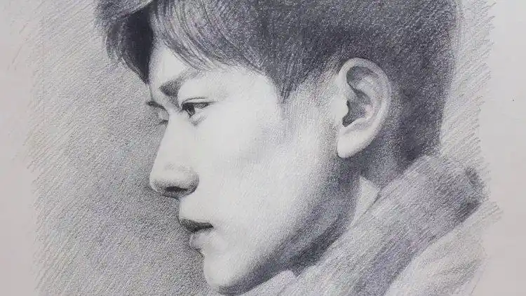 素描易烊千玺侧脸的肖像