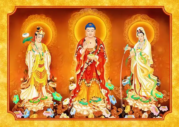 西方三圣挂画三圣图西方三圣佛像画像阿弥陀佛观音菩萨大势至菩萨佛教