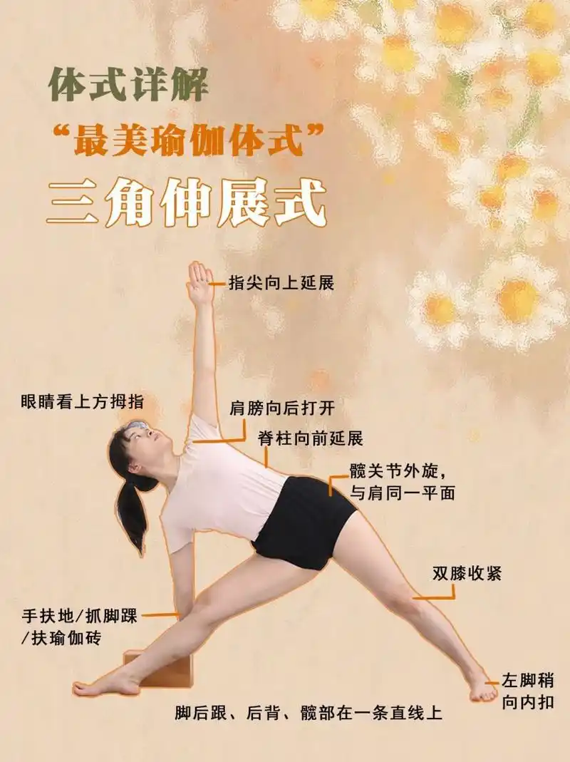 体式详解|最美瑜伽体式三角伸展式(持续更 这是一个基础的站立体式