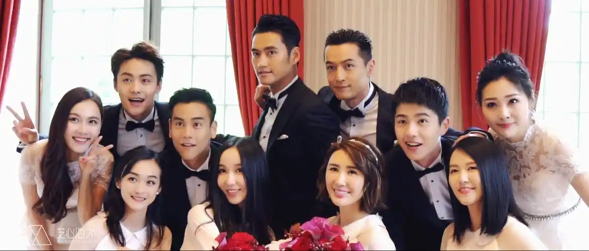 袁弘的伴郎团和张歆艺的伴娘团胡歌,刘昊然,马天宇,彭于晏,从稚嫩鲜肉