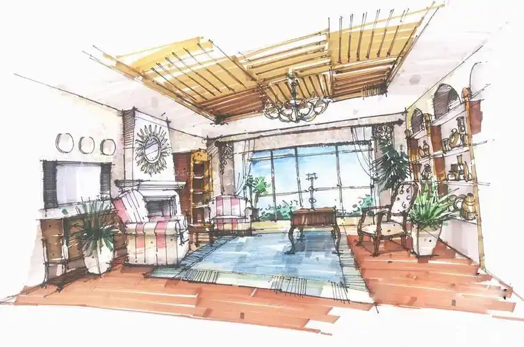 家居客厅马克笔手绘设计图