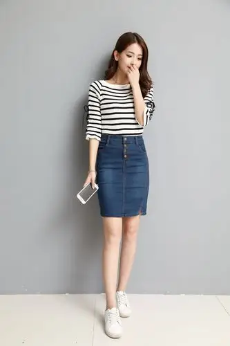 实拍高腰牛仔裙女中款弹力修身显瘦短裙包臀铅笔牛仔半身裙