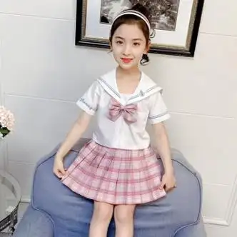 骅促粉少女孩jk制服裙子亅k衣服小学生夏季装学院风半身格子裙儿少女