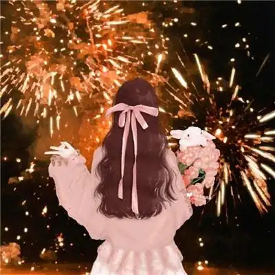 2023浪漫烟花背影一男一女手绘情头图片_情侣_头像控