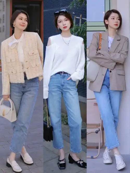 浅蓝色九分裤真的好适合春天!