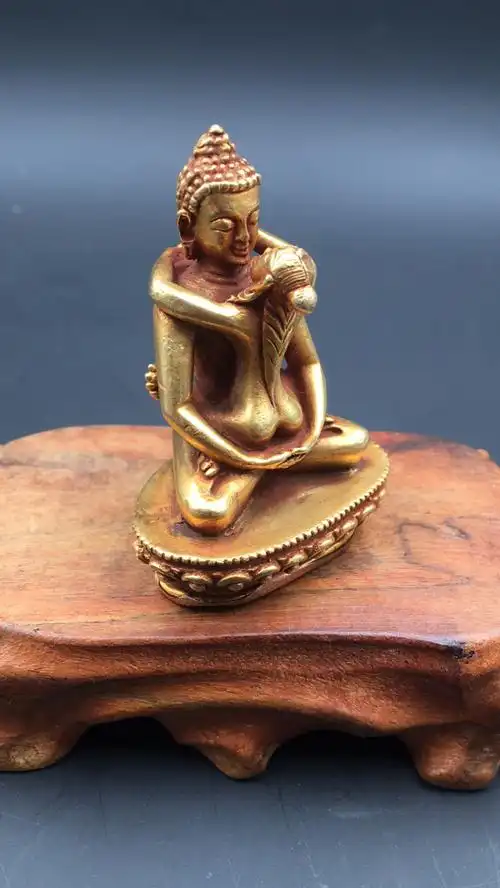 博皓密宗尼泊尔藏佛欢喜佛袖珍铜像黄铜佛像古玩铜佛像铜器铜像小摆件