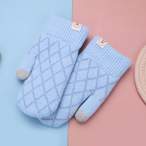 秋冬季潮时尚新款加厚双层可爱高端女士连指针织毛线保暖手套大促