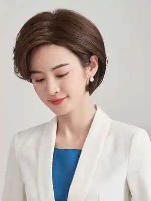 黛美丝女主持人新闻主播上镜短发短卷发央视播音员全头整顶假发