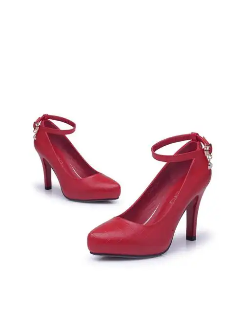 红色16年春季新品高跟一字扣带ol单鞋