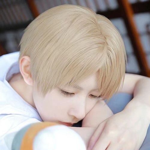 夏目友人帐假头发男夏目贵志cos米白色短发奶狗蓬松碎盖头全头套