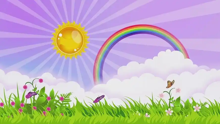 儿童节61六一4k卡通彩虹草地太阳背景儿童节舞台背景