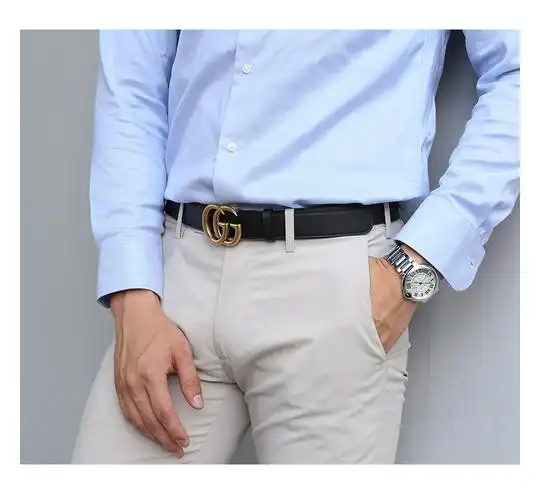 gucci古驰皮带男女通用牛皮双g标识板扣式商务休闲男士腰带黑色宽度2