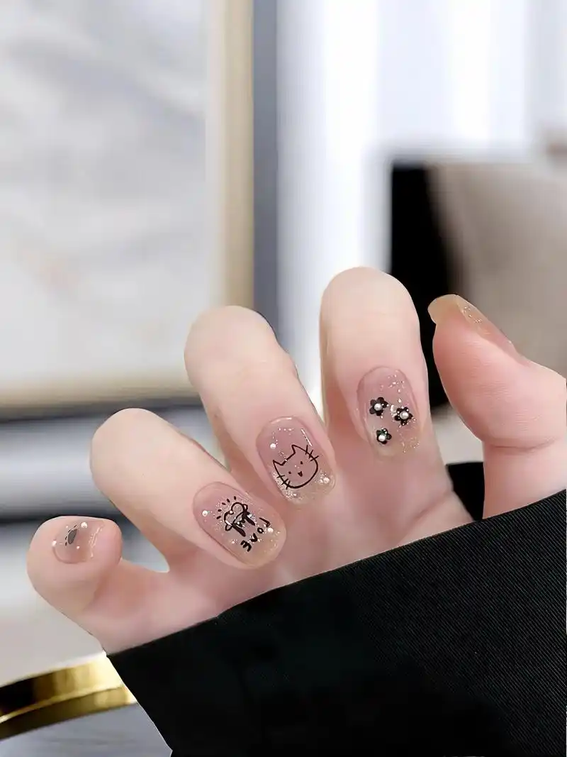 超可爱的短款猫咪美甲巨显白百搭富家千金纯手工穿戴甲