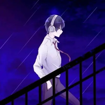 二次元 情头 校服 楼梯 星空 蓝色系 蓝发 男