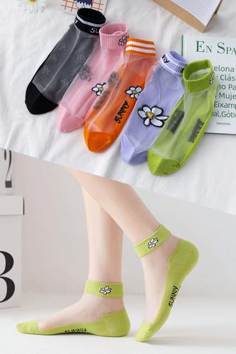 薄款短袜水晶玻璃冰丝袜蕾丝花边短筒纯棉底透明袜子女透气春夏季