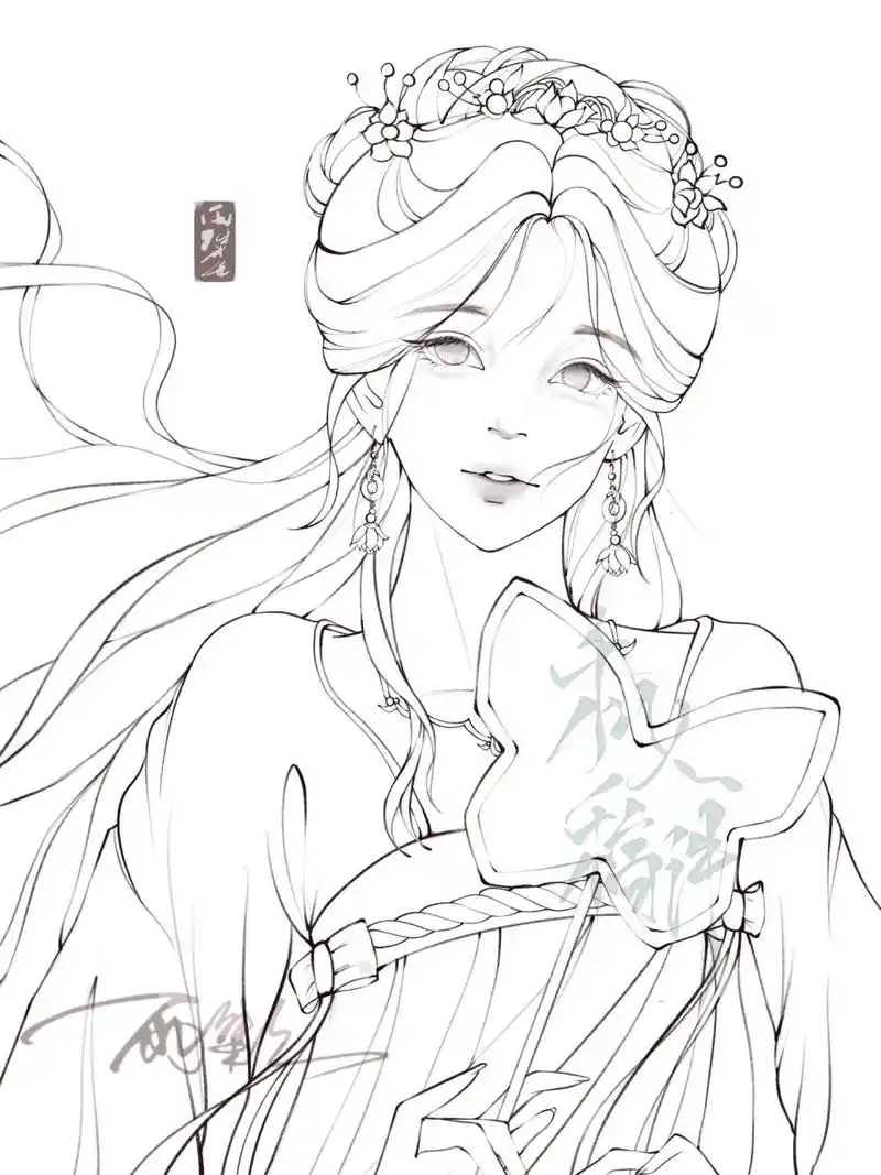 【是稿】古风女线稿 三位数的线稿(不是)左划伪过程 9215搬运