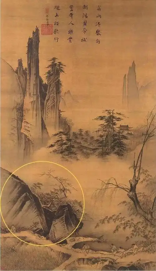 马远《踏歌图》南宋画院马远和夏圭就经常使用斧劈皴,通过这种皴法
