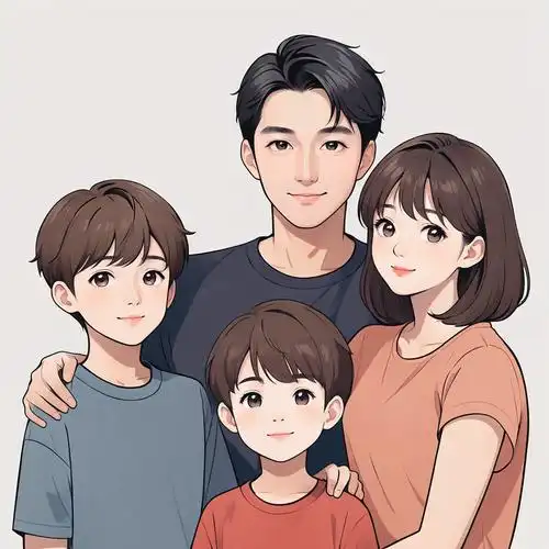 亲子头像|一家四口的美好瞬间手绘卡通创意头像