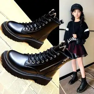 女童靴子冬季2022新款儿童马丁靴加绒棉鞋黑色皮靴秋冬款女孩童鞋