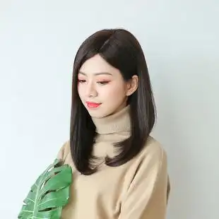 递针全手织披肩中长发波波头套可剪中分偏分齐斜刘海真人发假发