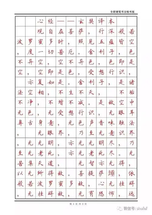 心经全文硬笔楷书作品欣赏