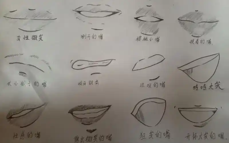 活动作品手绘线稿12种嘴型的画法
