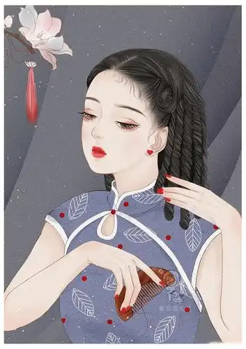 复古民国风手绘头像壁纸,优雅的旗袍女子