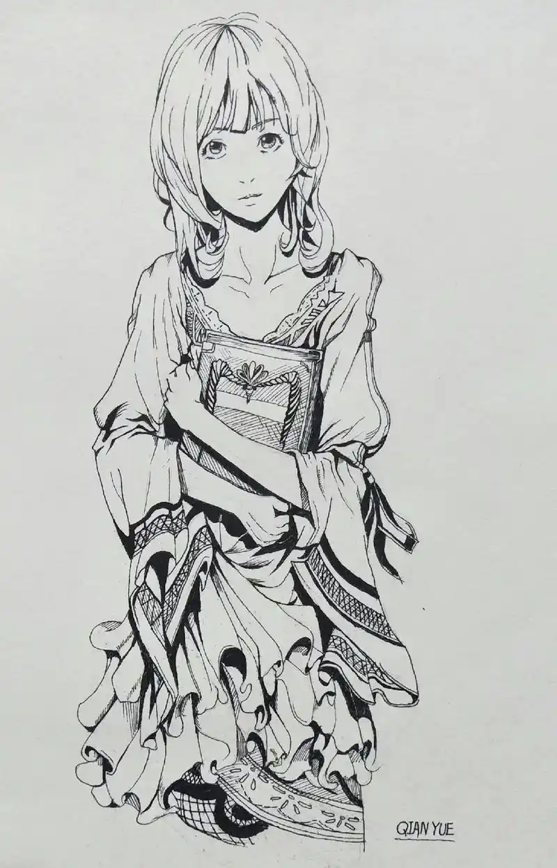 黑白线描女孩.只顾着跟你分享,却忘了问你愿不愿意听 #手绘  - 抖音