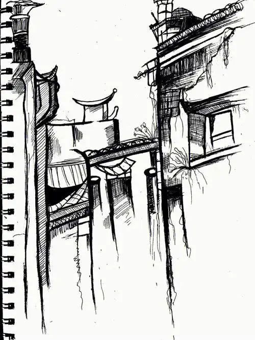 风景速写166含步骤江南一角临摹