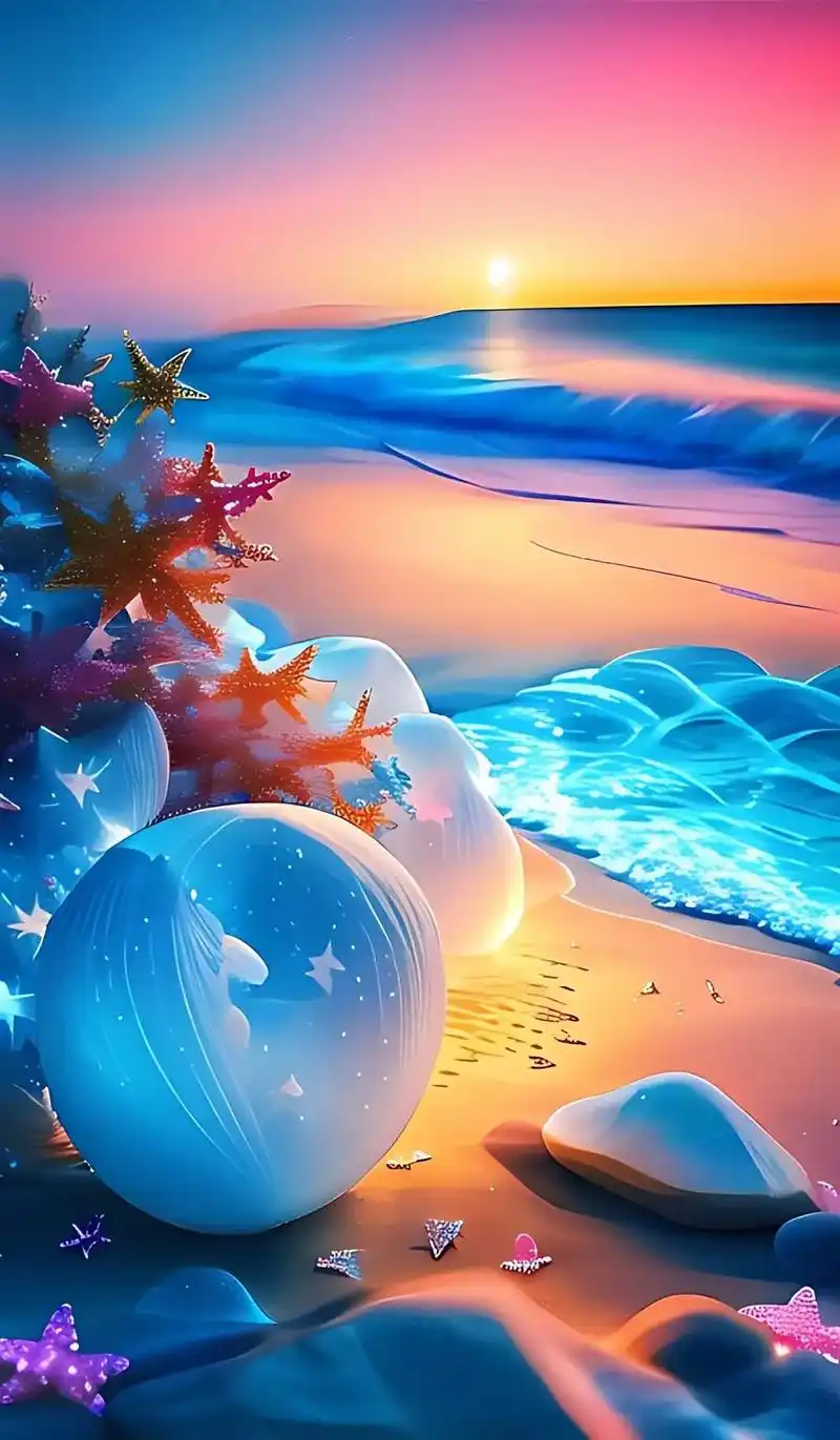 图文热点来了 梦幻美丽的沙滩,许多五颜六色的鹅卵石,有海星 - 抖音