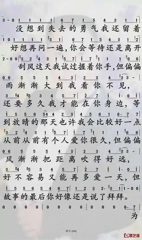 晴天简谱-周杰伦演唱-孙世彦曲谱2