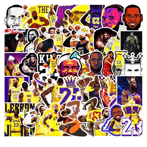 50张詹姆斯湖人卡通贴纸平板电脑滑板车车行李箱汽车手机防水贴画