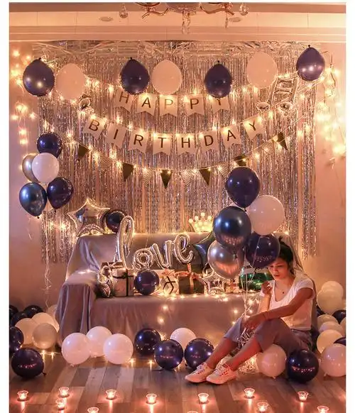 网红生日布置气球装饰求婚豪华气球套餐派对闺蜜成人聚会场景 雨丝帘