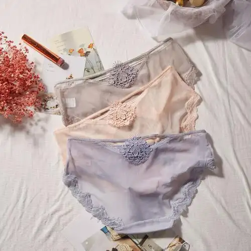 日韩春夏性感蕾丝内裤女士水溶花超薄网纱舒适透气女生低腰三角裤