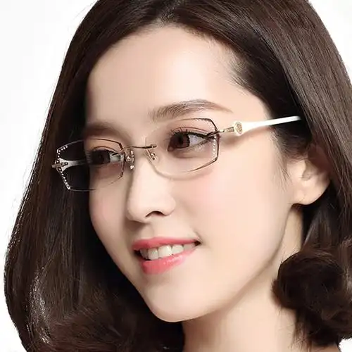 切边眼镜女 钛无框 切边近视眼镜女镶钻 眼镜近视女款优雅