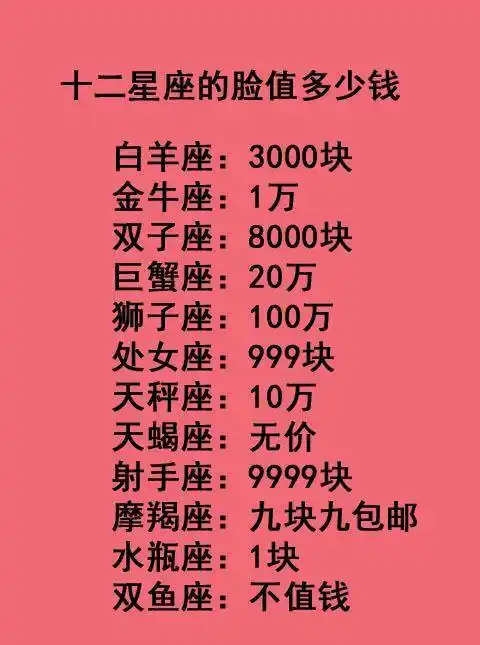十二星座长了一张什么脸?值多少钱?有多少前任?