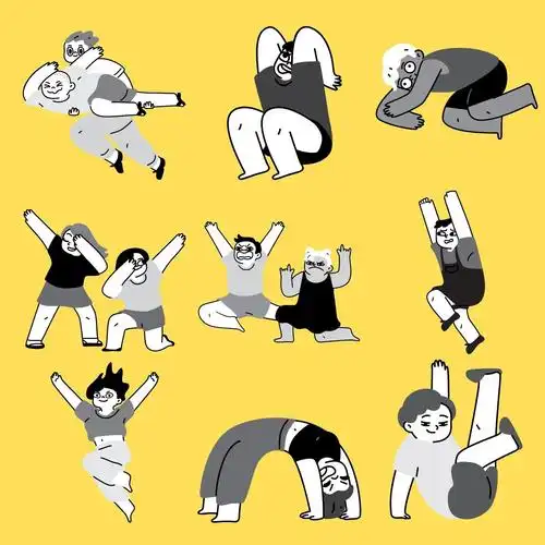 人物搞笑猎奇趣味姿势漫画插画元素