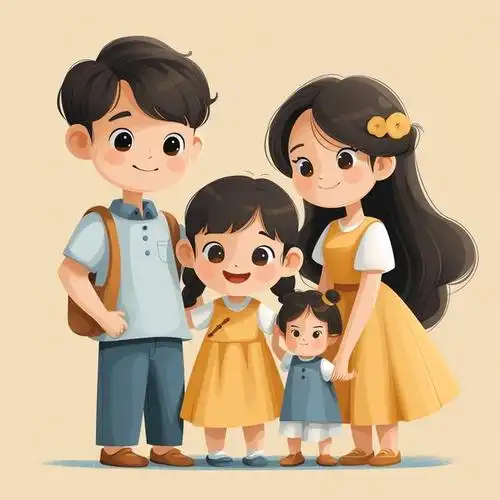 亲子头像|2024一家四口姐妹|亲子照卡通插画