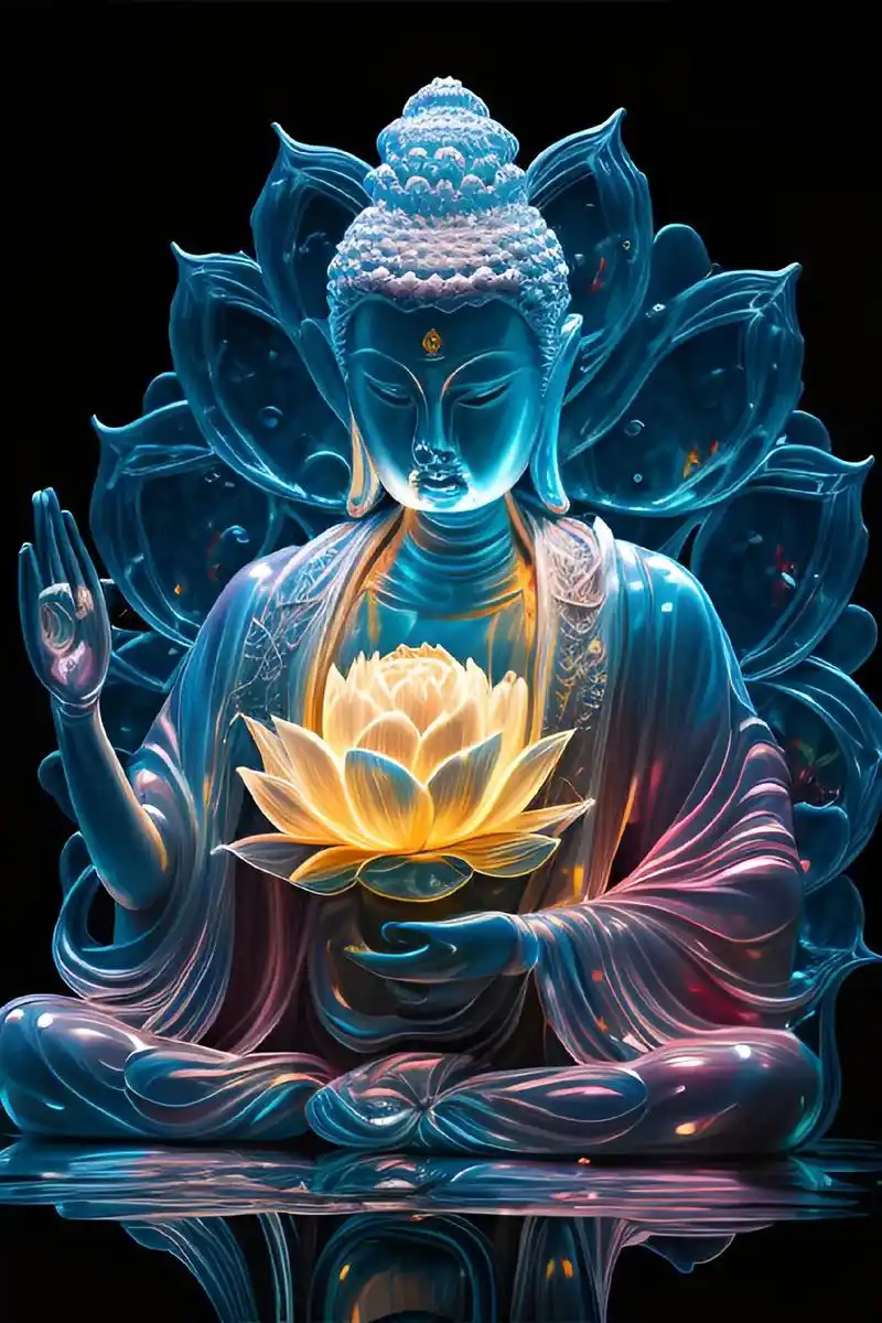 看着透明的彩色水晶莲花,水晶观音佛像,美丽的光谱光莲花绽放, - 抖音